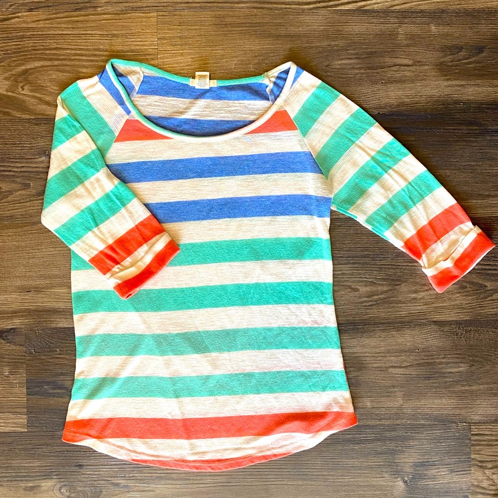 Womens 3/4 Sleeve Striped Shirt Rolled Cuff Medium - Timing
